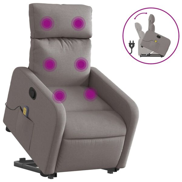 vidaXL Sill&oacute;n reclinable de masaje elevable tela gris taup&eacute;