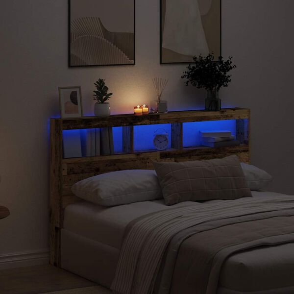 vidaXL Cabecero de cama con LED madera vieja 160x17x102 cm
