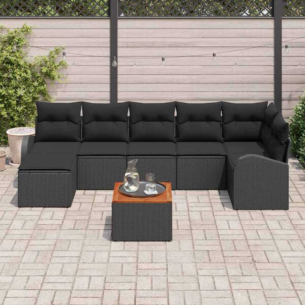 vidaXL Conjunto de sof&aacute;s de jard&iacute;n 8 pcs Negro rat&aacute;n sint&eacute;tico