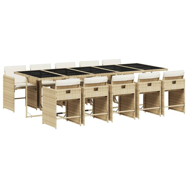 vidaXL Set comedor de jard&iacute;n 11 pzas con cojines rat&aacute;n sint&eacute;tico beige