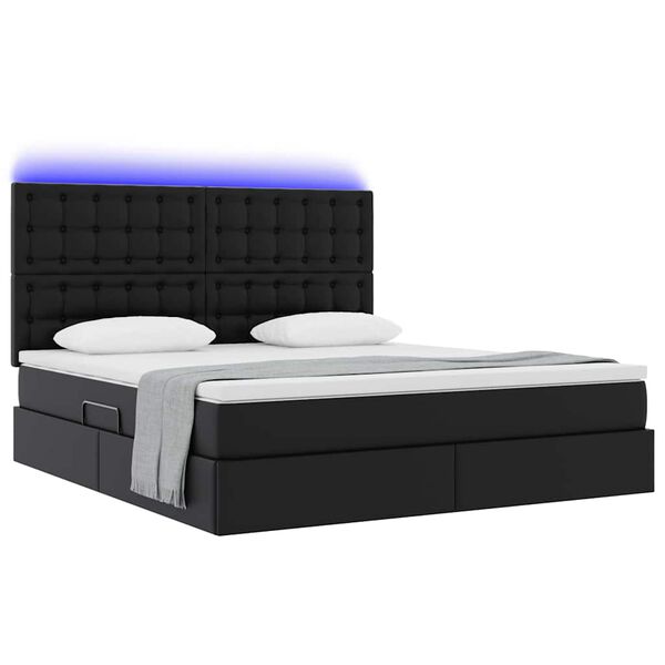 vidaXL Cama con almacenamiento y LED con colch&oacute;n Negro 180 x 200 cm