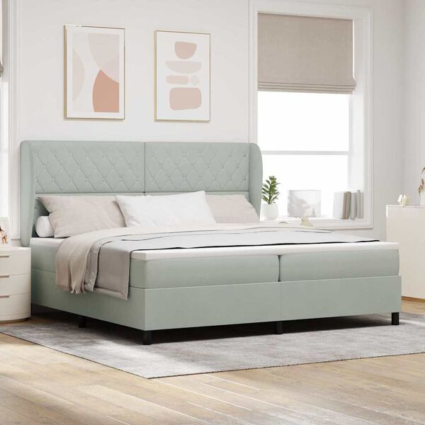vidaXL Cama tipo Box Spring Gris Claro 200 x 200 cm Poli&eacute;ster