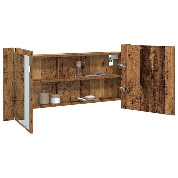 vidaXL Espejo LED Cabinet con estante Madera vieja 100 x 12 x 45 cm