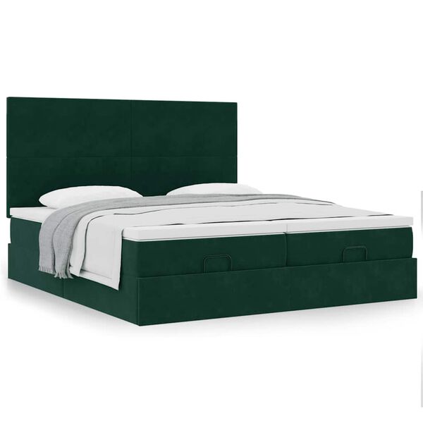 vidaXL Estructura de cama otomana colchones terciopelo verde oscuro