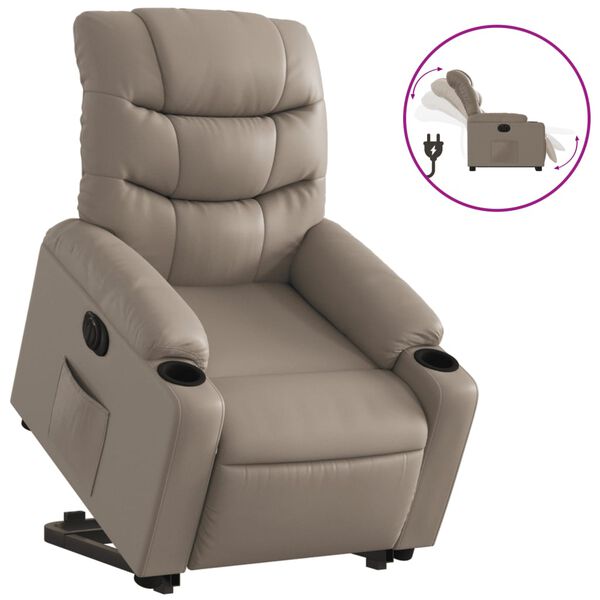 vidaXL Sill&oacute;n elevable el&eacute;ctrico cuero artificial capuchino