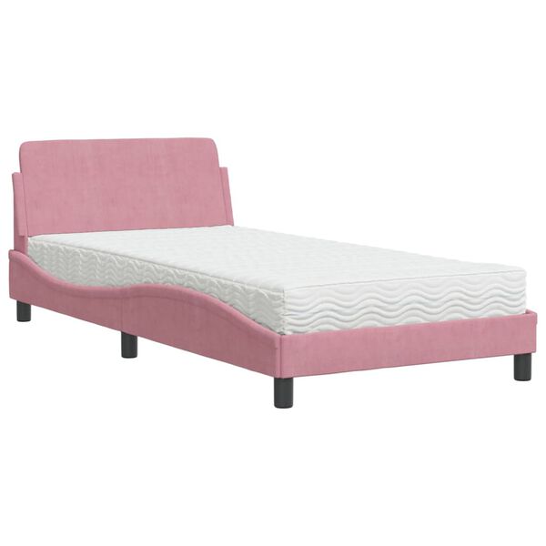 vidaXL Cama con colch&oacute;n Dover terciopelo rosa 100x200 cm