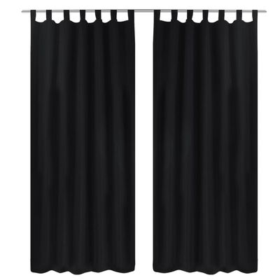 2 cortinas negras micro-satinadas con trabillas, 140 x 245 cm