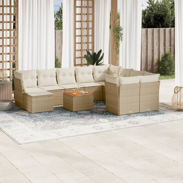 vidaXL Set de sof&aacute;s de jard&iacute;n 11pzas con cojines rat&aacute;n sint&eacute;tico beige