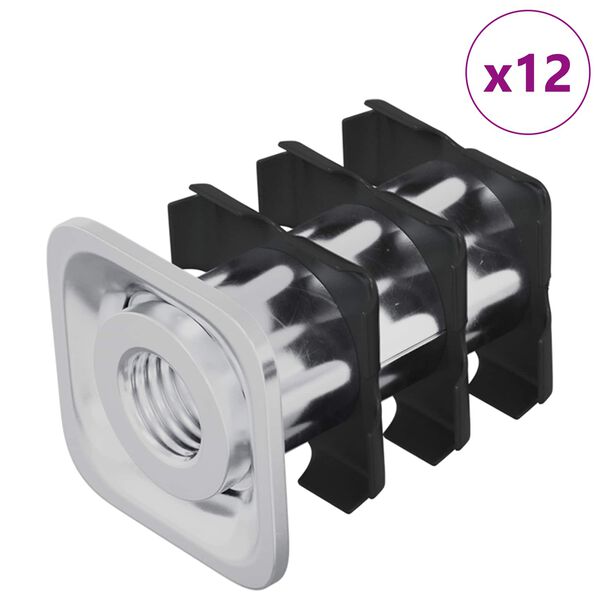 vidaXL Inserto de tubo roscado 12 pcs Negro y Plata Acero Galvanizado
