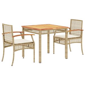 vidaXL Set comedor de jard&iacute;n 3 pzas con cojines rat&aacute;n sint&eacute;tico beige