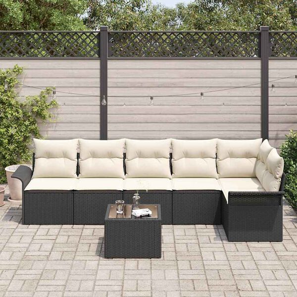 vidaXL Conjunto de sof&aacute; de jard&iacute;n 7 pcs Negro rat&aacute;n sint&eacute;tico