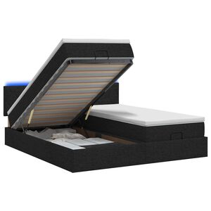vidaXL Cama tipo otomana con colch&oacute;n y LED Negro 200 x 200 cm Tela