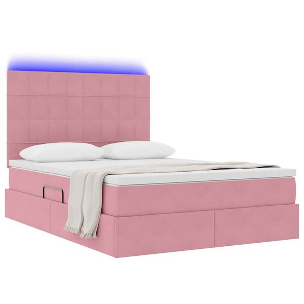 vidaXL Cama con almacenamiento y LED Rosa 140 x 200 cm Terciopelo