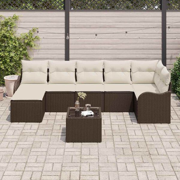 vidaXL Conjunto de sof&aacute; de jard&iacute;n 8 pcs Marr&oacute;n y blanco Polirat&aacute;n