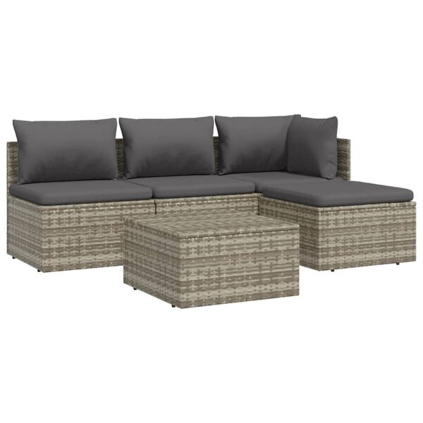 vidaXL Set de muebles de jardín 5 pzas y cojines ratán sintético gris