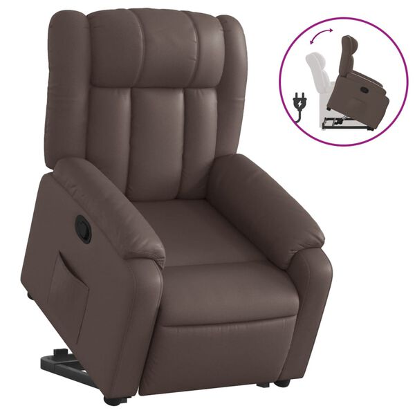 vidaXL Sill&oacute;n reclinable elevable cuero sint&eacute;tico marr&oacute;n