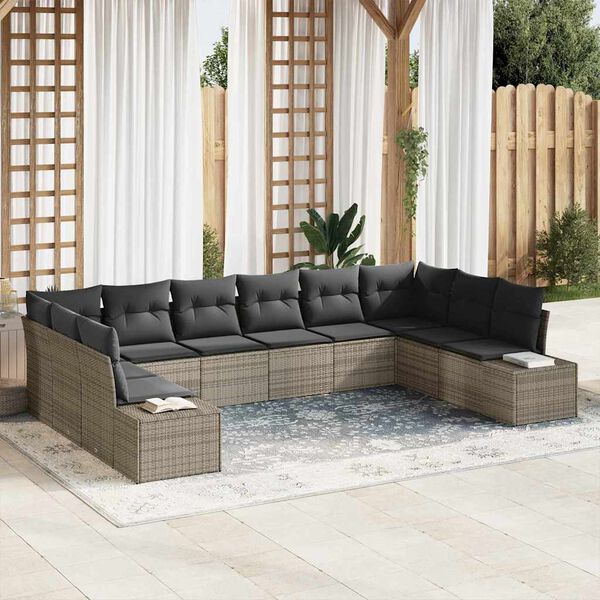 vidaXL Conjunto de sof&aacute; de jard&iacute;n 10 pcs Gris rat&aacute;n sint&eacute;tico