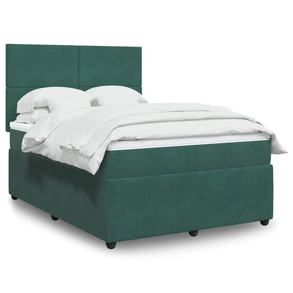 vidaXL Cama box spring con colch&oacute;n terciopelo verde oscuro 160x200 cm