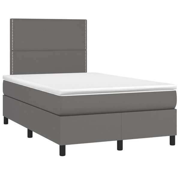 vidaXL Cama box spring con colch&oacute;n LED cuero sint&eacute;tico gris 120x190 cm