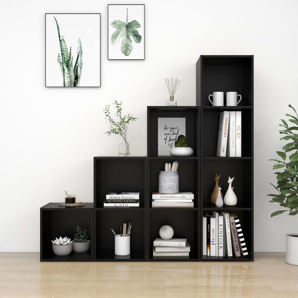 vidaXL Muebles de sal&oacute;n 4 piezas madera de ingenier&iacute;a negro