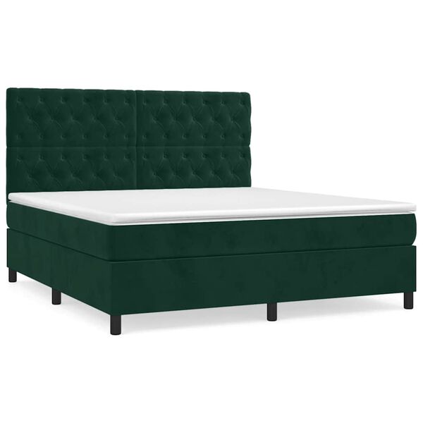vidaXL Cama box spring con colch&oacute;n terciopelo verde oscuro 160x200 cm
