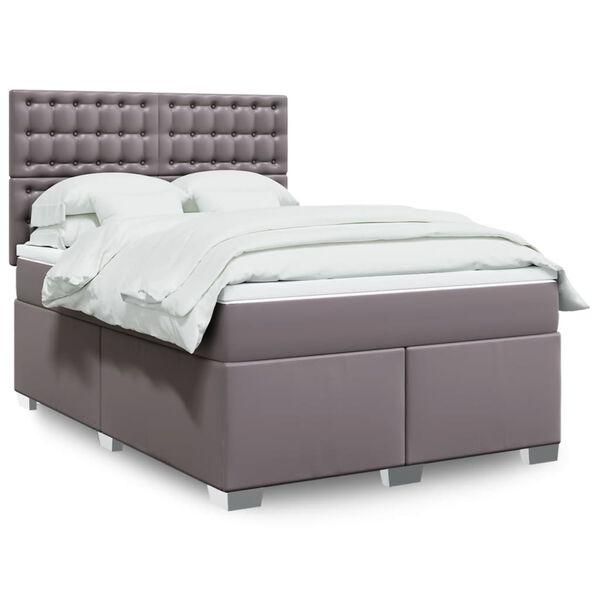 vidaXL Cama box spring con colch&oacute;n cuero sint&eacute;tico gris 140x190 cm