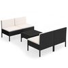 vidaXL Set de muebles de jard&iacute;n 5 pzas y cojines rat&aacute;n sint&eacute;tico negro