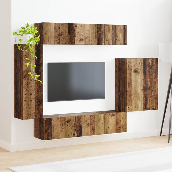 vidaXL Conjunto de mueble para TV de pared 6 pcs Madera envejecida
