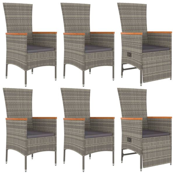 vidaXL Set comedor jard&iacute;n 7 pzas y cojines rat&aacute;n sint&eacute;tico gris