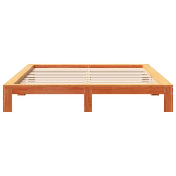 vidaXL Cama sin colch&oacute;n madera maciza de pino marr&oacute;n cera 200x200 cm