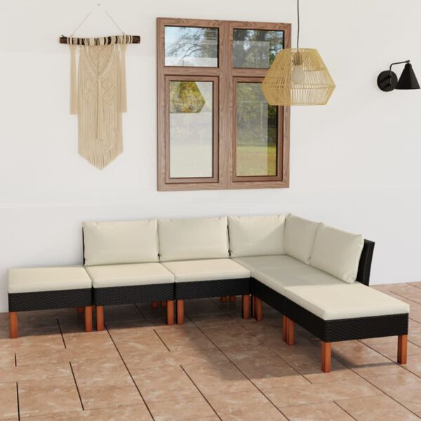 vidaXL Set de muebles de jard&iacute;n 6 pzas y cojines rat&aacute;n sint&eacute;tico negro