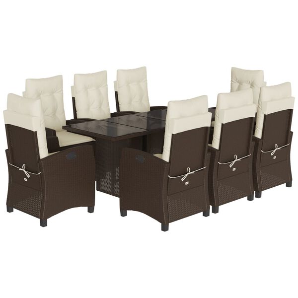 vidaXL Set comedor para jard&iacute;n 9 pzas y cojines rat&aacute;n sint&eacute;tico marr&oacute;n