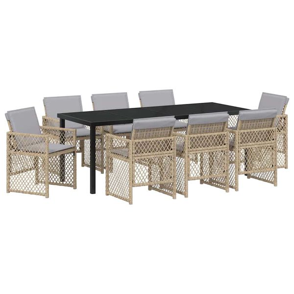 vidaXL Conjunto de Comedor de Jard&iacute;n 9 pcs Beige rat&aacute;n sint&eacute;tico