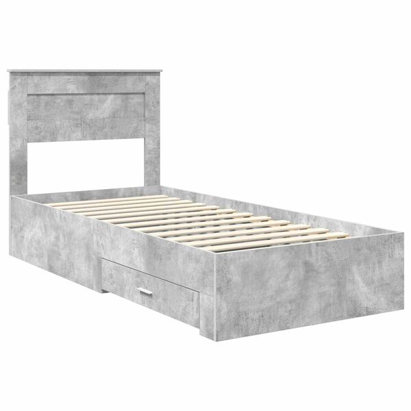 vidaXL Estructura de cama con caj&oacute;n Gris Concreto y Plata 75 x 190 cm