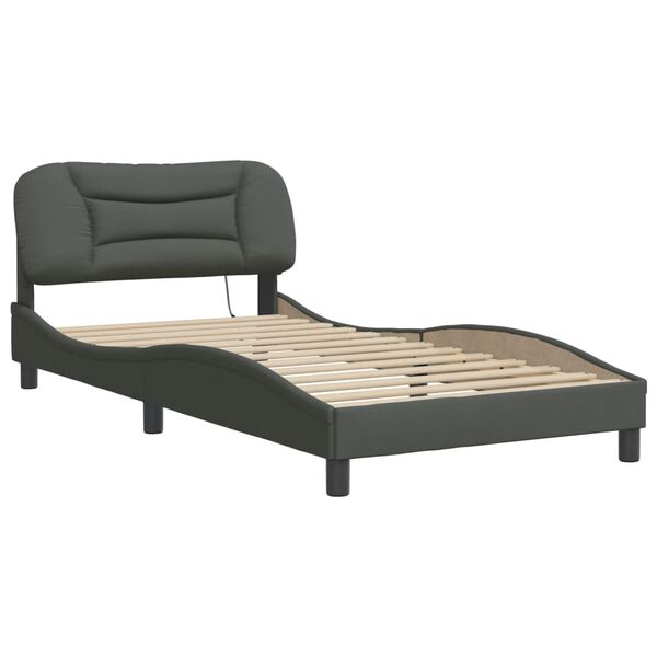 vidaXL Estructura de cama con LED sin colch&oacute;n Hvar tela gris oscuro 90x200 cm