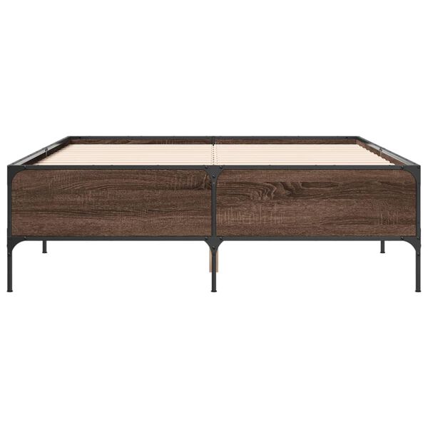 vidaXL Estructura cama madera ingenier&iacute;a metal marr&oacute;n roble 160x200 cm