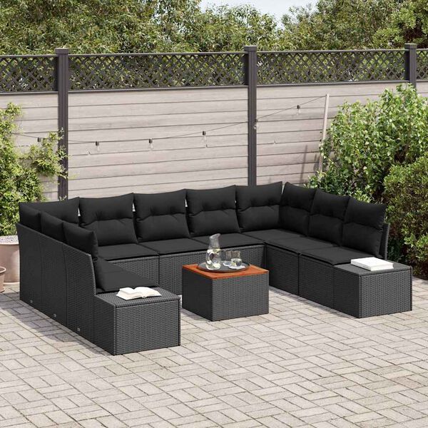 vidaXL Conjunto de sofás de jardín 10 pcs Negro ratán sintético
