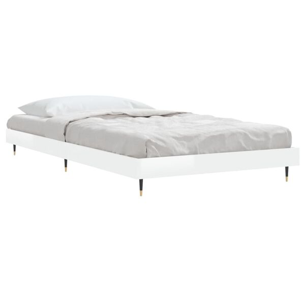 vidaXL Estructura de cama madera de ingenier&iacute;a blanco brillo 90x190 cm