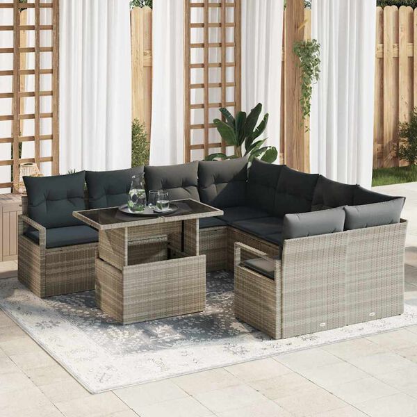 vidaXL Conjunto de sofá de jardín 9 pcs Gris Claro ratán sintético