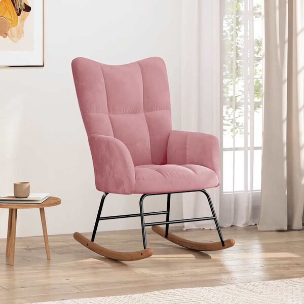 vidaXL Silla mecedora de terciopelo rosa