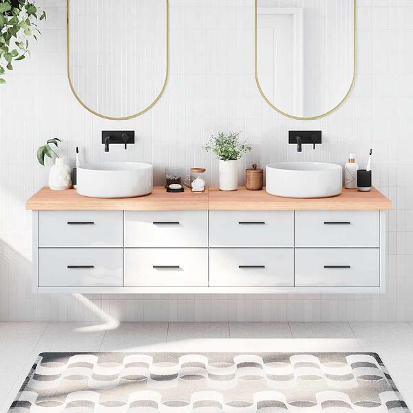 vidaXL Encimera ba&ntilde;o madera maciza tratada marr&oacute;n claro 200x60x(2-6)cm