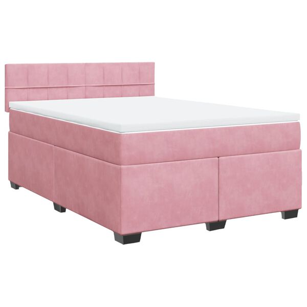 vidaXL Cama box spring con colch&oacute;n terciopelo rosa 160x200 cm