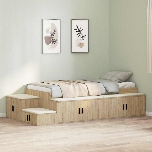 vidaXL Cama con almacenamiento Roble Sonoma 80 cm Madera contrachapada