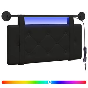 vidaXL Cabecero colgante Con luz LED Negro Cuero sint&eacute;tico