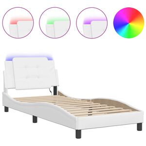 vidaXL Estructura de cama con LED sin colch&oacute;n Zadar blanco 100x200 cm