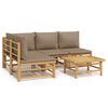 vidaXL Set de muebles de jard&iacute;n 5 piezas bamb&uacute; y cojines gris taup&eacute;