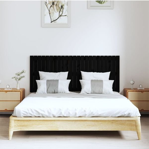 vidaXL Cabecero de cama de pared madera maciza pino negro 147x3x60 cm