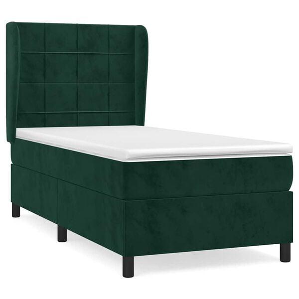 vidaXL Cama box spring con colch&oacute;n terciopelo verde oscuro 90x200 cm