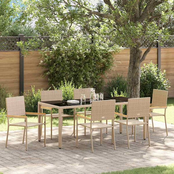 vidaXL Conjunto de Comedor de Jard&iacute;n 7 pcs Beige rat&aacute;n sint&eacute;tico