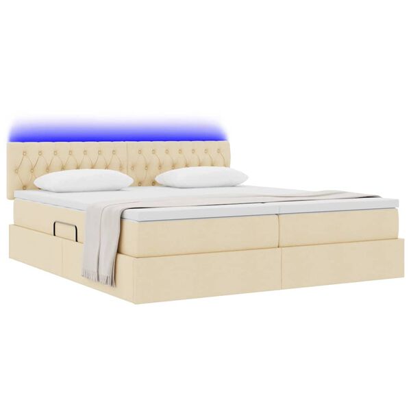 vidaXL Cama con tira de luces LED con cabecera Crema 180 x 200 cm tela
